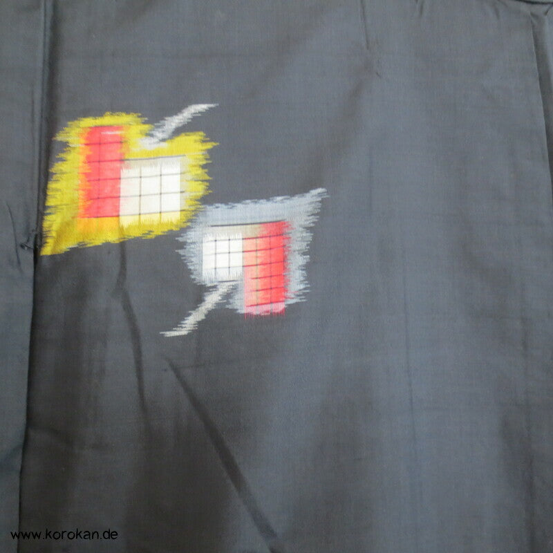 Art Deco Blätter auf schwarz Meisen Seiden Kimono, nur Material