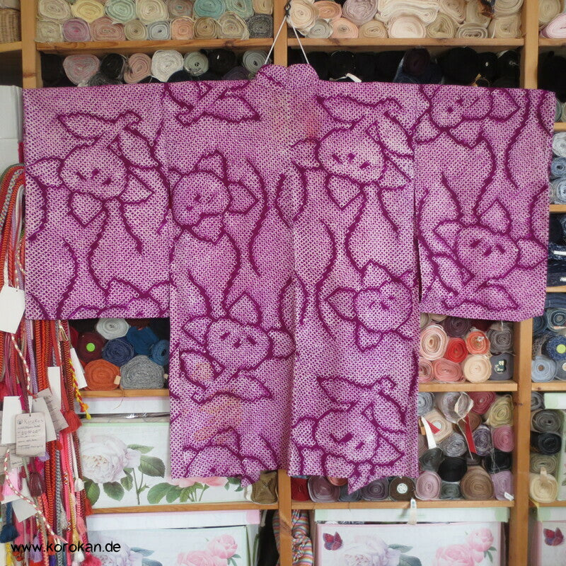 Full Shibori Tachbana Haori Kimono Jacke - pflaumenlila