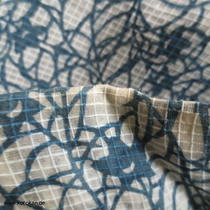 Blumenranken auf Karogewebe Hitoe Kimono, leicht transparent
