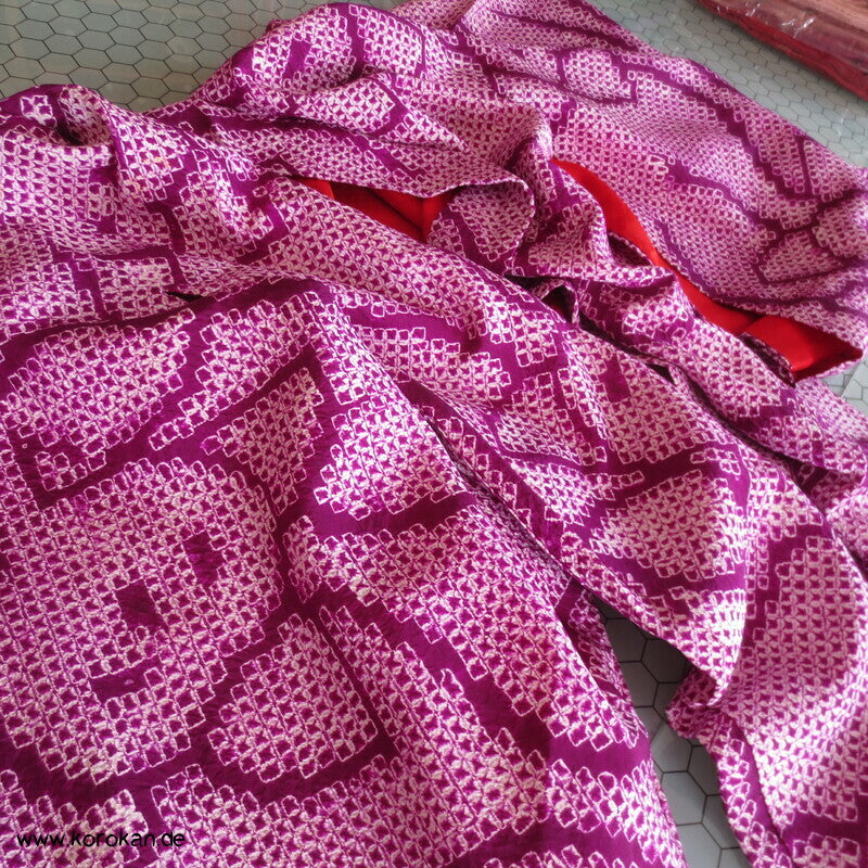 Full Shibori Tachbana Haori Kimono Jacke - pflaumenlila