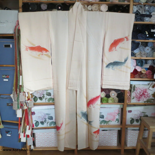 Koi Karpfen Rho Seide Hitoe, ungefütterter Furisode Kimono