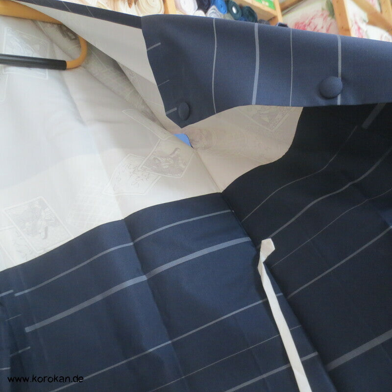 Seiden Michiyuki Kimono Regen Jacke, blau gestreift, dicht geschlagen