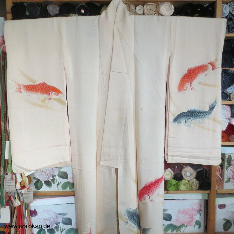 Koi Karpfen Rho Seide Hitoe, ungefütterter Furisode Kimono