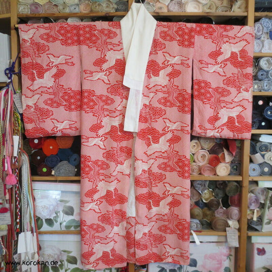 Kraniche Rayon Crepe Juban Unterkimono, mit Han Eri Kragen