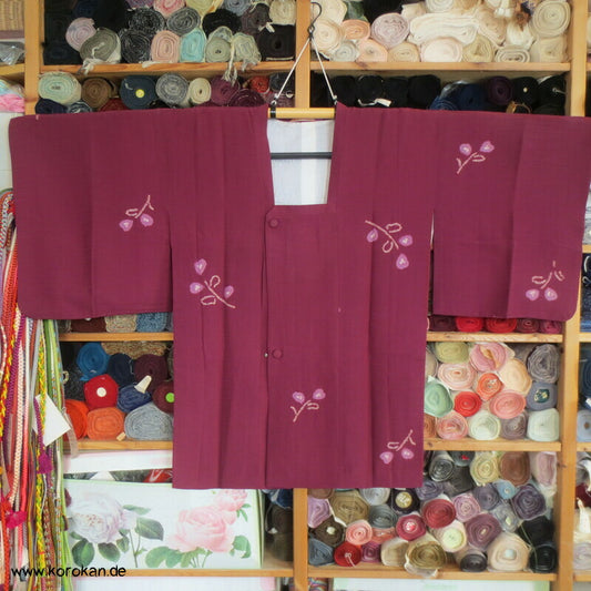 Matsuzakaya Michiyuki  Kimono Jacke fein gewebte Streifen mit Shibori Blütenzweigen