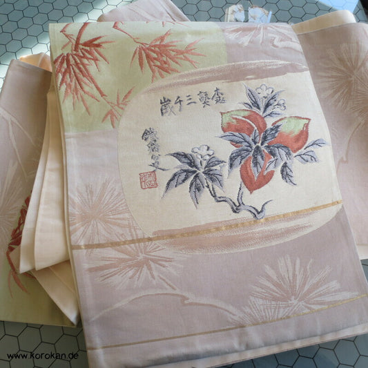 Tachibana, Kanji, Bambus, Kiefer Fukuro Obi Seidenjacquard Kimonogürtel
