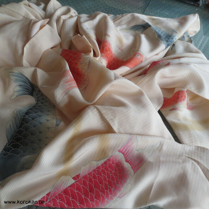 Koi Karpfen Rho Seide Hitoe, ungefütterter Furisode Kimono