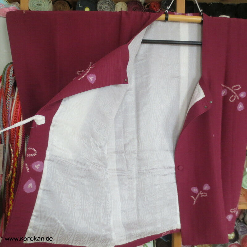 Matsuzakaya Michiyuki  Kimono Jacke fein gewebte Streifen mit Shibori Blütenzweigen