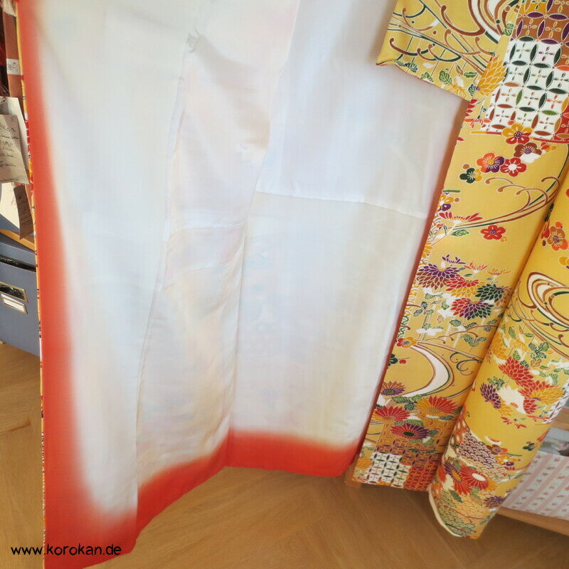 bunte klassisch japanische Muster Chu Furisode Seidencrepe Kimono