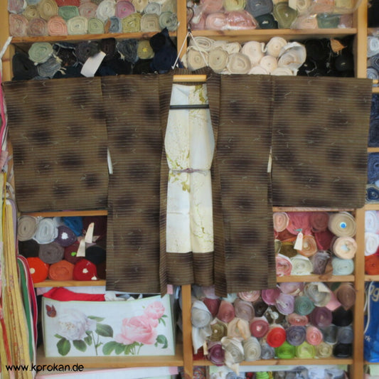 Bambusstreifenmuster Tsumugi Haori Kimono Jacke mit Himo
