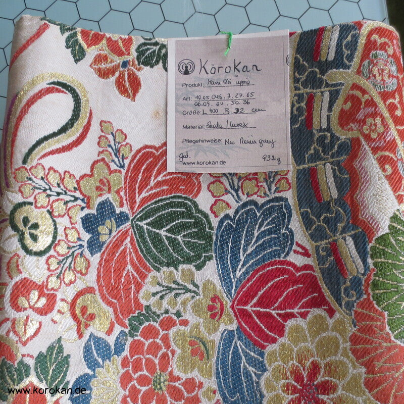 klassischer Maru Obi Seidenbrokat Kimonogürtel Fächer Blumenwagen