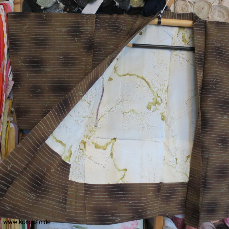 Bambusstreifenmuster Tsumugi Haori Kimono Jacke mit Himo