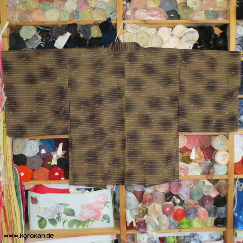 Bambusstreifenmuster Tsumugi Haori Kimono Jacke mit Himo