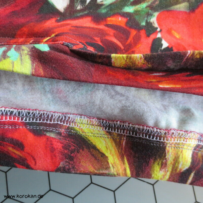 Baumwolljersey Rosen Langarm Shirt mit Rosenblütenausschnitt, Gr. XL