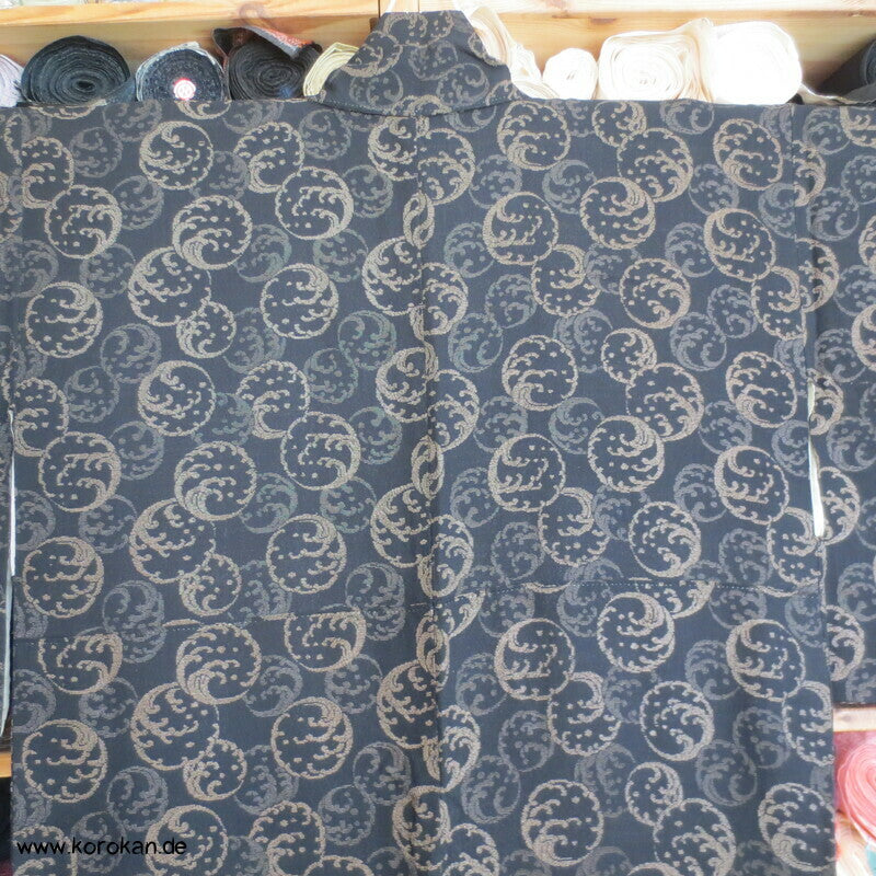 kupfer Wellenrondelle auf schwarz festlicher Komon Kimono