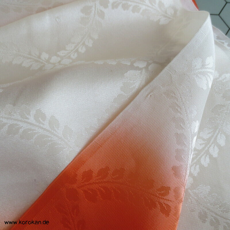 Seidendamast Hakkake Bokashi weiß orange unteres Futter für Kimono Karieba