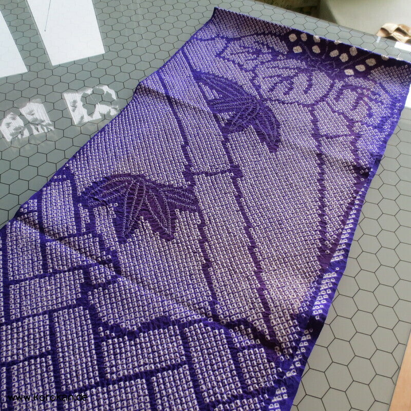 Full Shibori Seiden Karieba für Furisode Kimono, Bambus, Paulownia