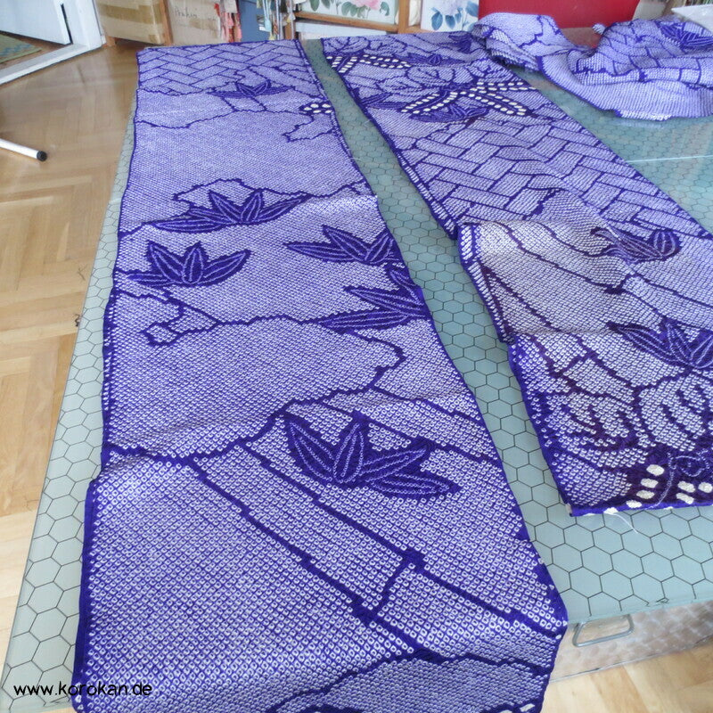 Full Shibori Seiden Karieba für Furisode Kimono, Bambus, Paulownia