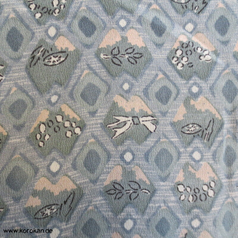 graublau - seladon Rauten Haori Kimono Jacke mit Himo