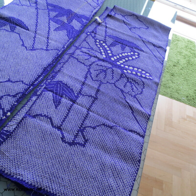 Full Shibori Seiden Karieba für Furisode Kimono, Bambus, Paulownia