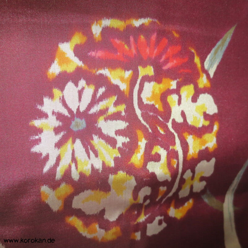Japan Art Deco weinrot - bunte Meisen Seiden Haori Kimono Jacke