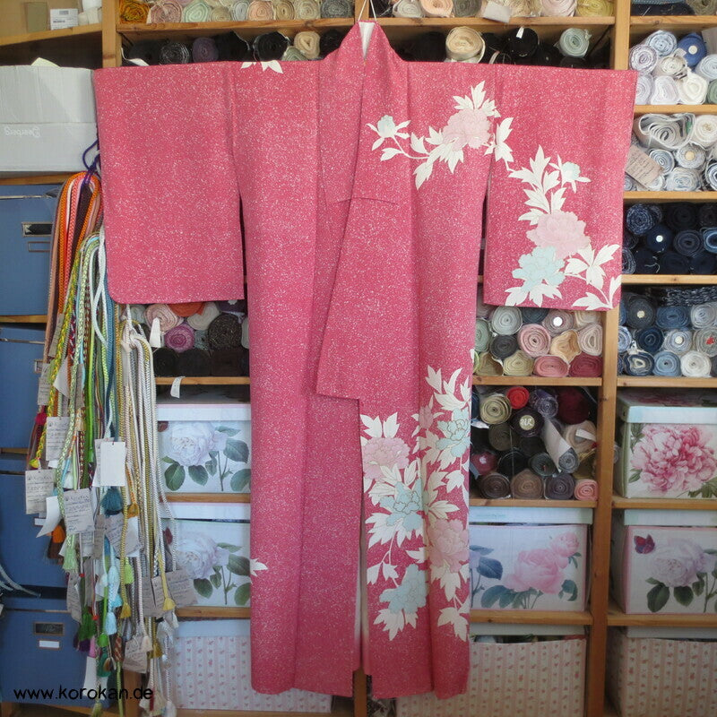 gedeckt pinkiger Päonien Seidencrepe Homongi Kimono