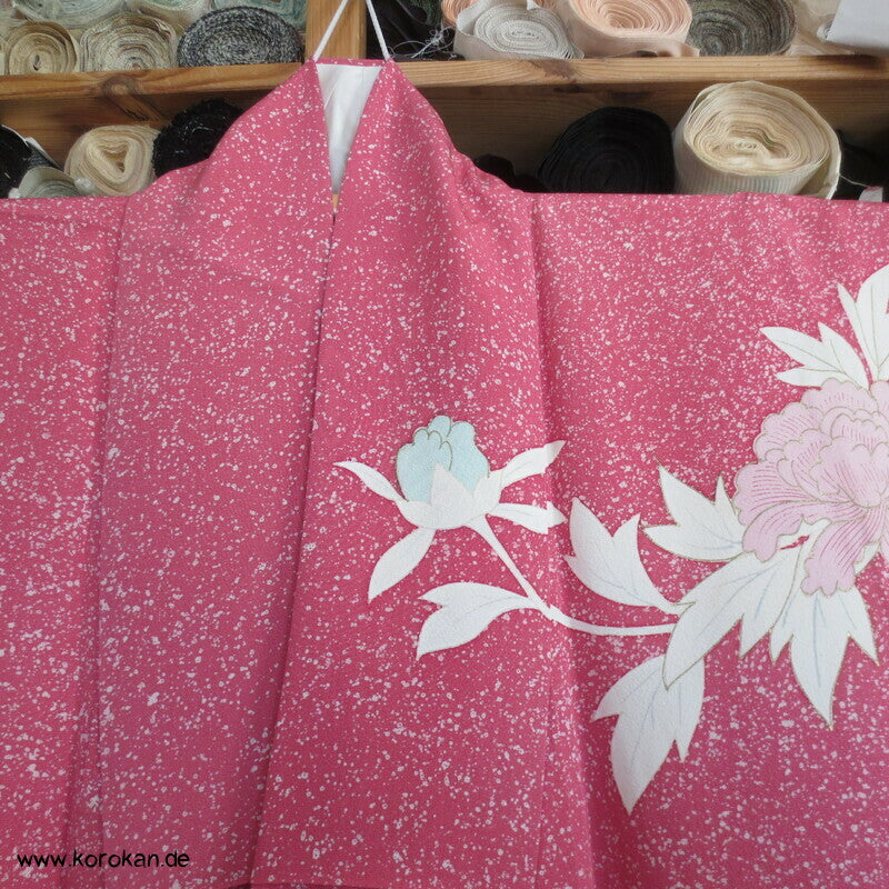 gedeckt pinkiger Päonien Seidencrepe Homongi Kimono