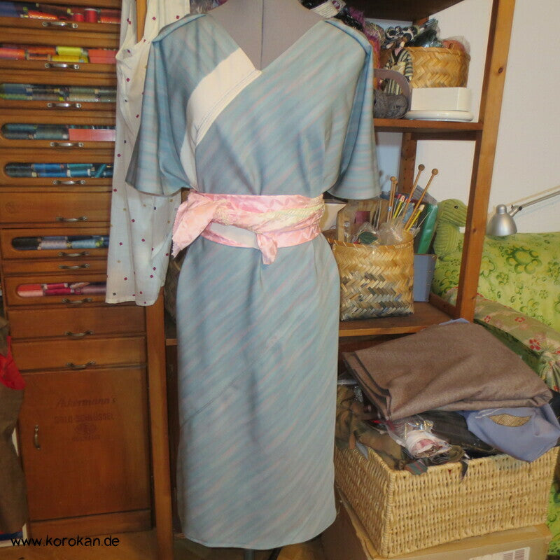 Zero Waste Bias Cut Kleid japanischer Kimono Seiden Crepe, Gr. M / S