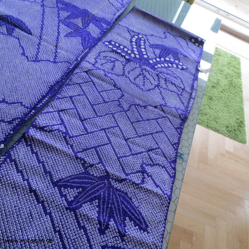 Full Shibori Seiden Karieba für Furisode Kimono, Bambus, Paulownia