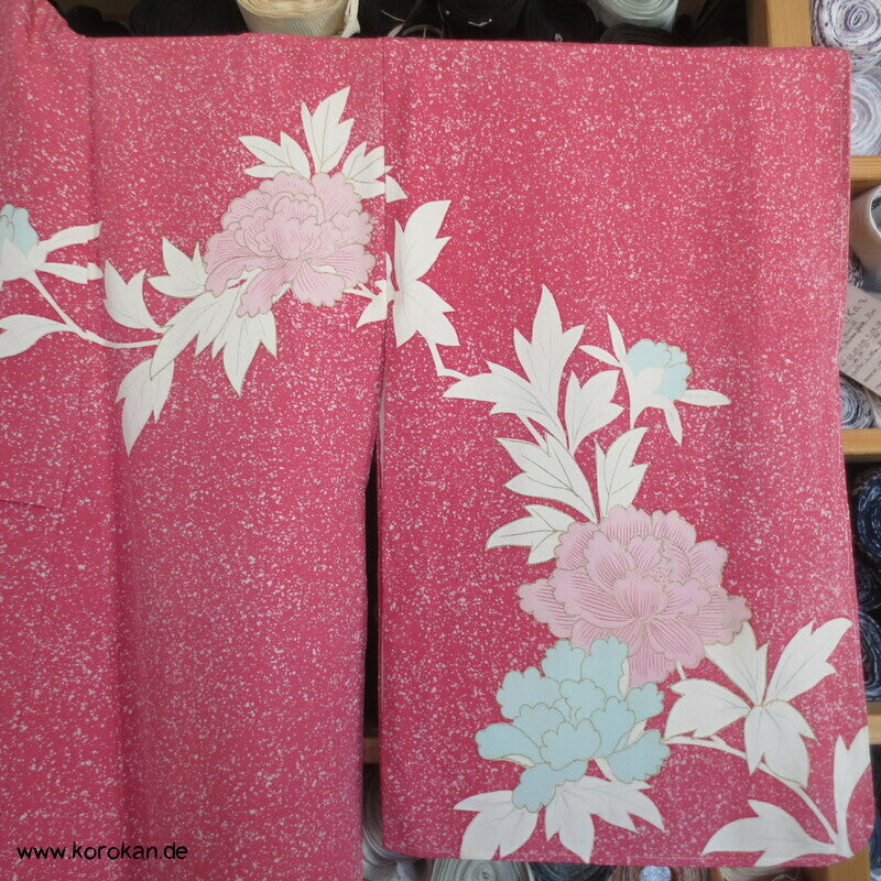 gedeckt pinkiger Päonien Seidencrepe Homongi Kimono