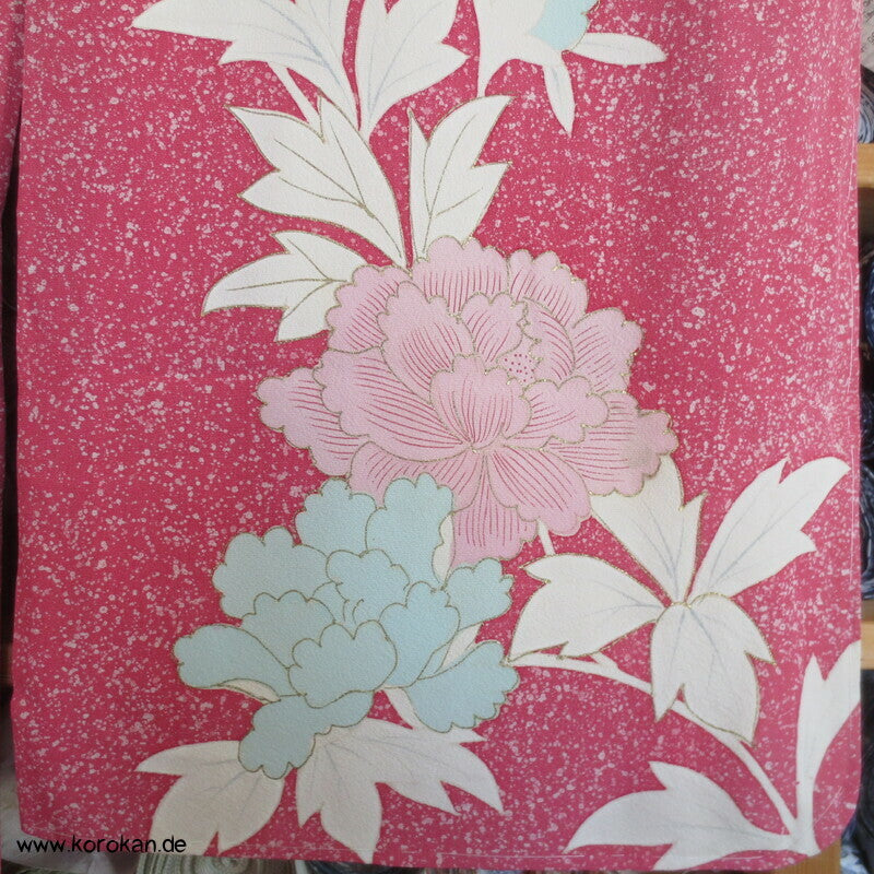 gedeckt pinkiger Päonien Seidencrepe Homongi Kimono