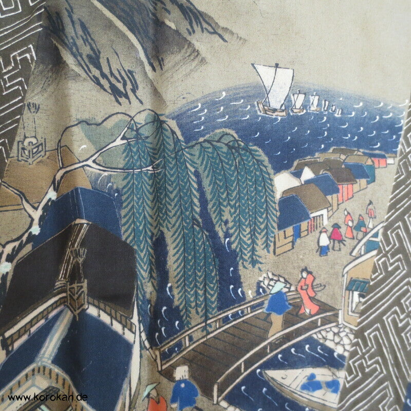 japanische Dorfszenen Seide Juban Unterkimono
