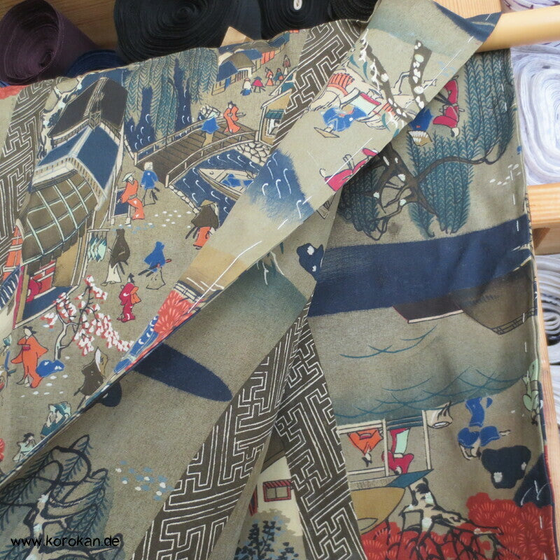 japanische Dorfszenen Seide Juban Unterkimono