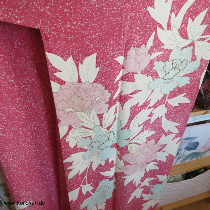gedeckt pinkiger Päonien Seidencrepe Homongi Kimono
