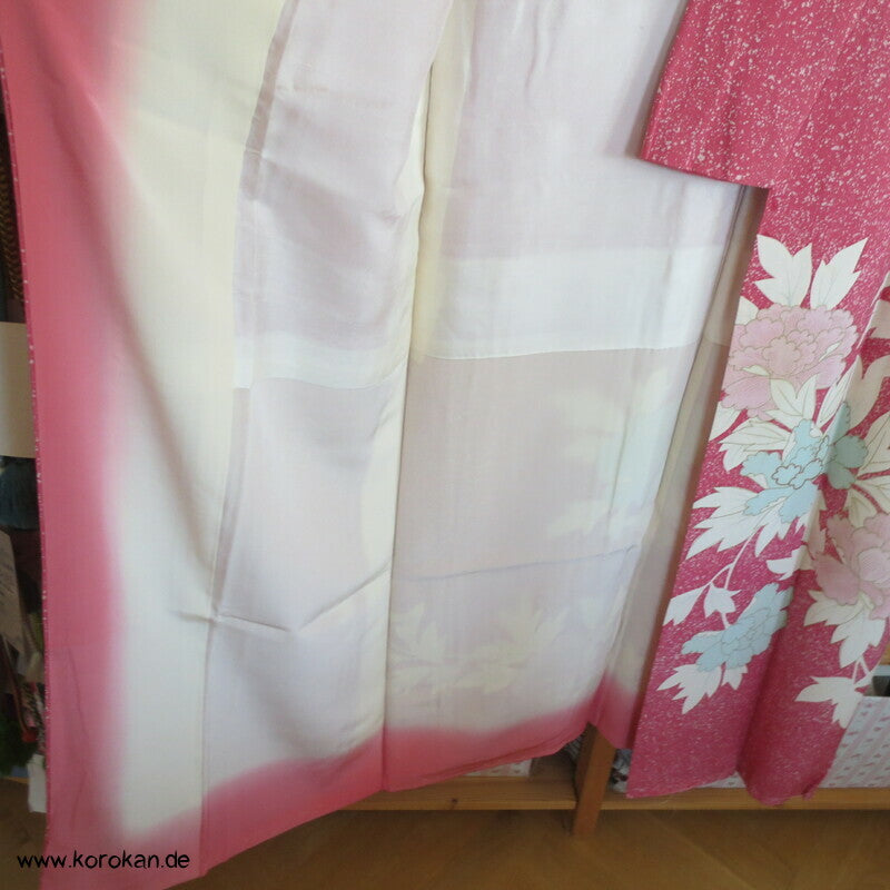 gedeckt pinkiger Päonien Seidencrepe Homongi Kimono