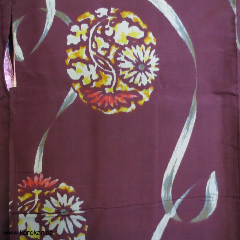 Japan Art Deco weinrot - bunte Meisen Seiden Haori Kimono Jacke