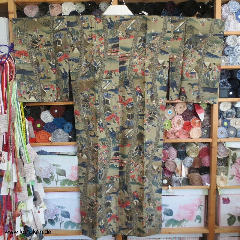 japanische Dorfszenen Seide Juban Unterkimono