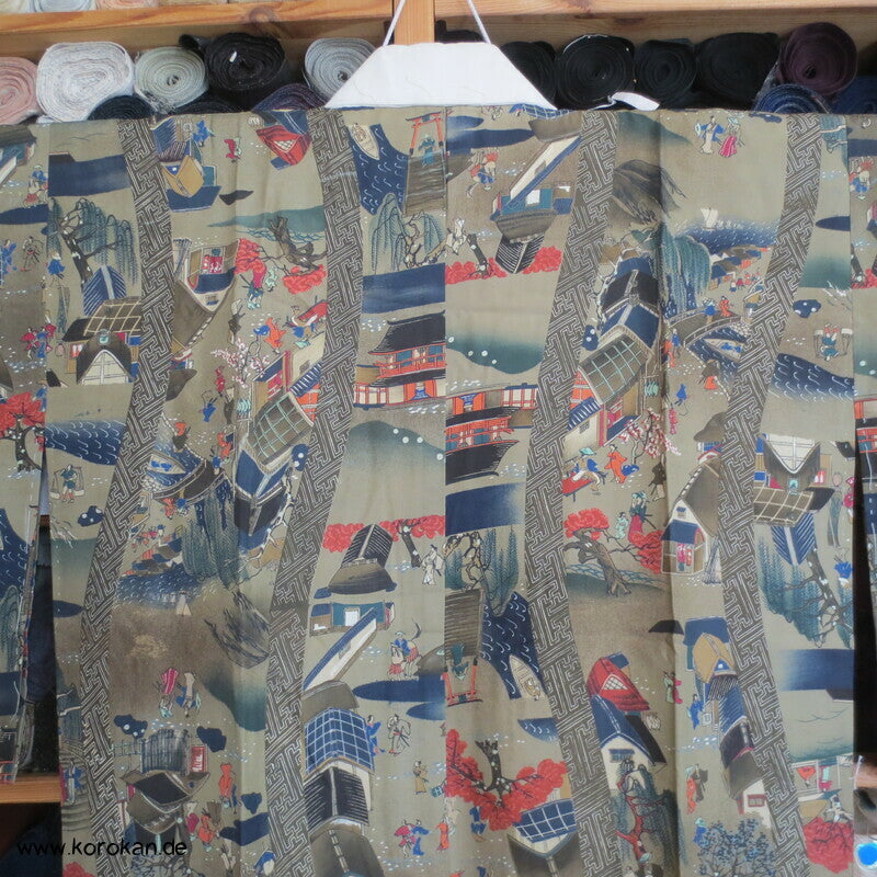 japanische Dorfszenen Seide Juban Unterkimono