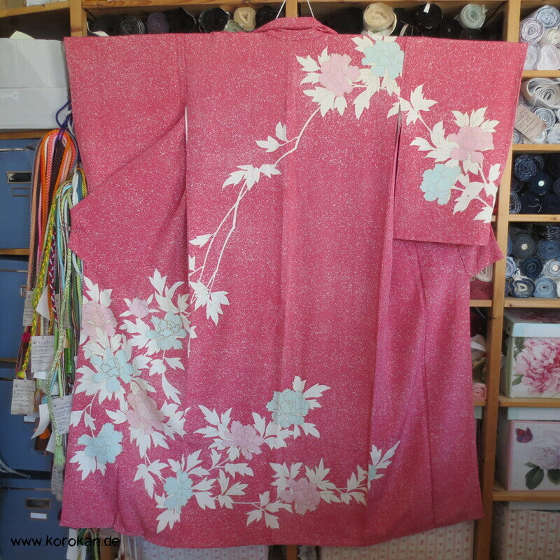 gedeckt pinkiger Päonien Seidencrepe Homongi Kimono