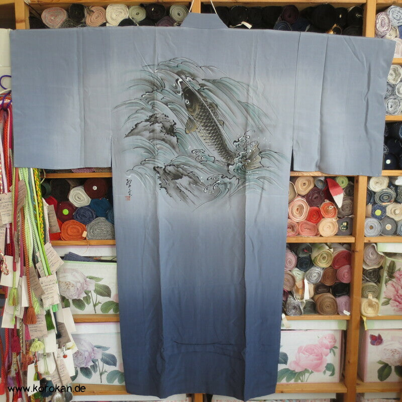 springender Koi Juban Unterkimono, japanische feine Seide