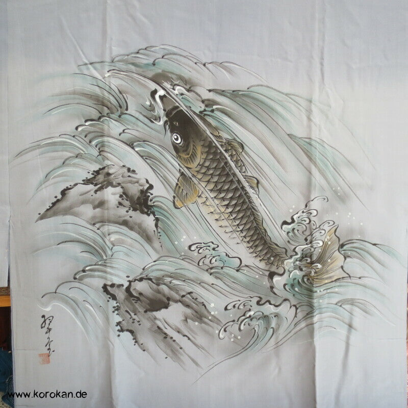 springender Koi Juban Unterkimono, japanische feine Seide