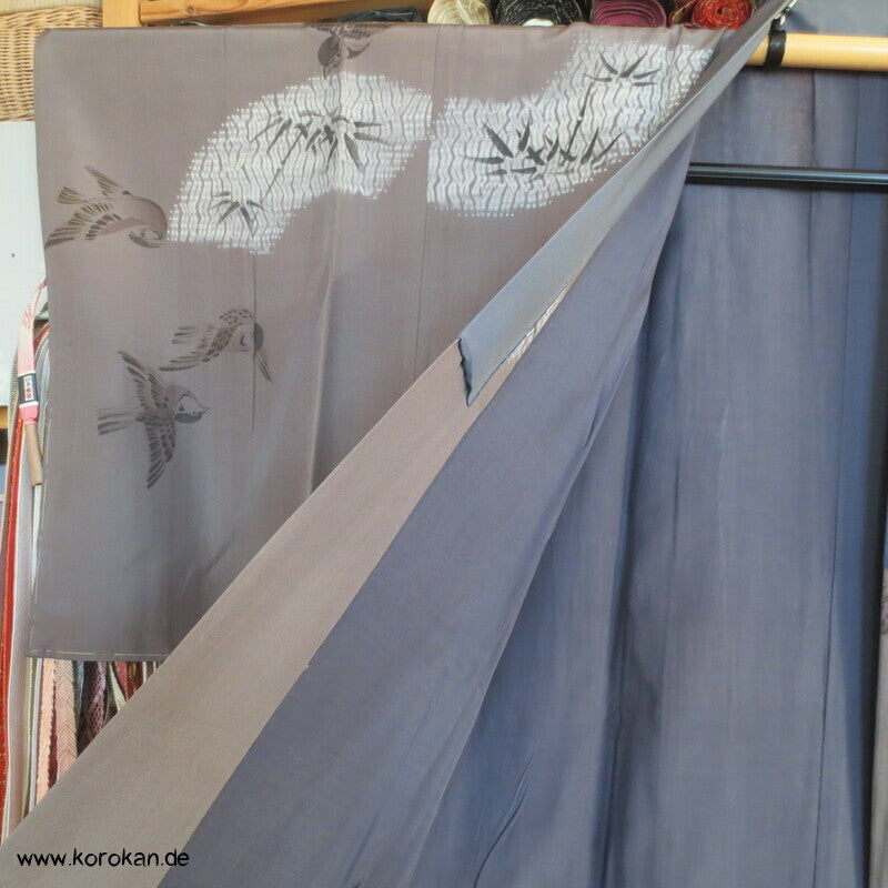 Spatzen und Bambus auf Shibori Fächern Juban Unter - Kimono