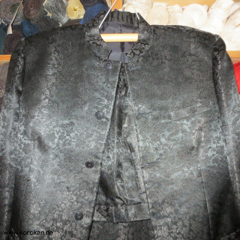 maßangefertigter Herrenanzug schwarze chinesische Drachenseide, ca. Gr. 52