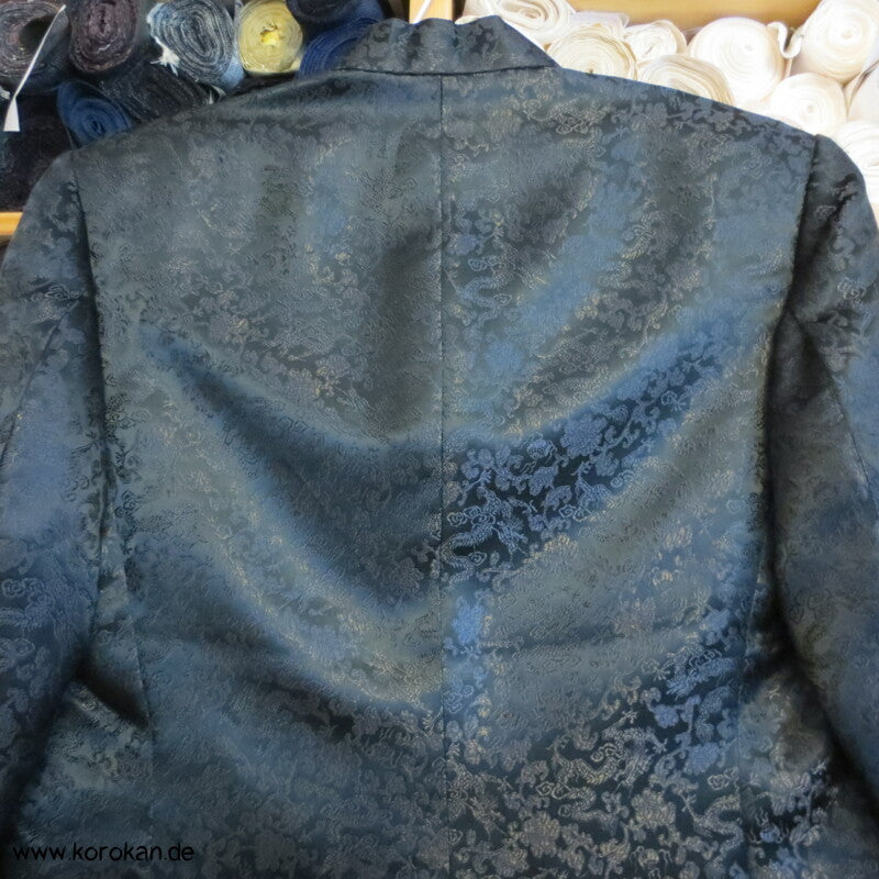 maßangefertigter Herrenanzug schwarze chinesische Drachenseide, ca. Gr. 52