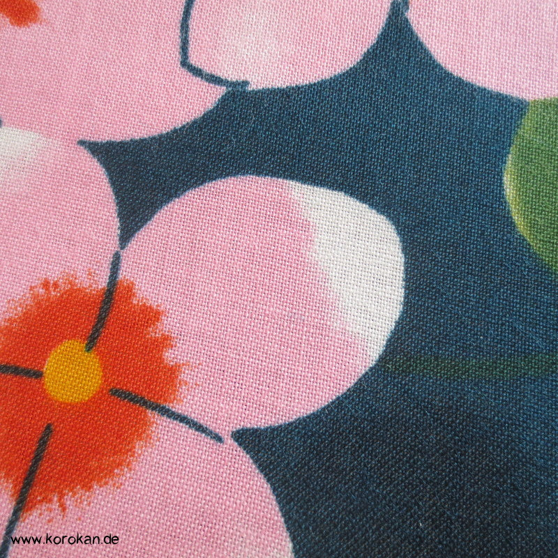Phloxblüten auf petrol Yukata Kimono Baumwollstoff
