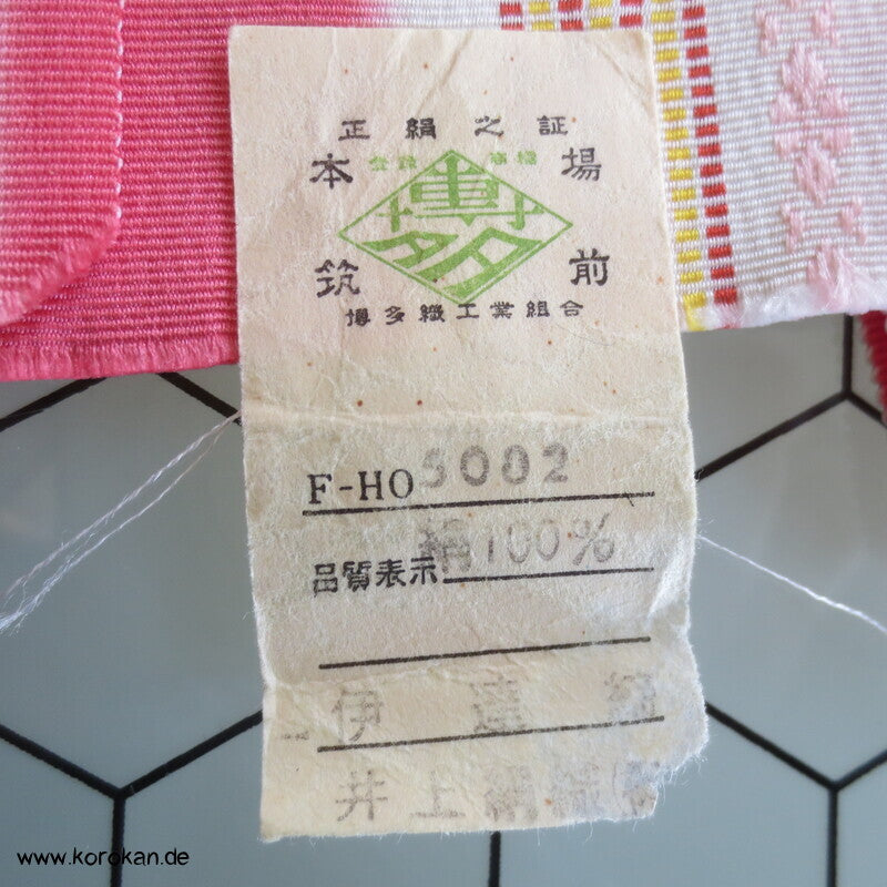 rosa hell Streifen und Muster Seidenrips, Date Jime Obi für Juban