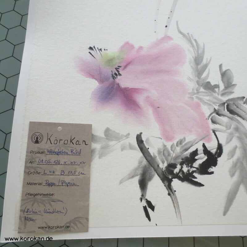 Sumi E Baumpäonien Aquarell - handgemalt, Künstlerstempel