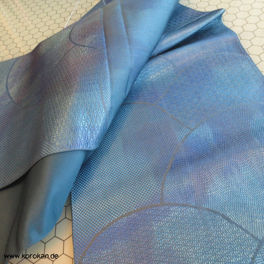 Segaiha Wellen in glänzendem Blau Fukuro Obi