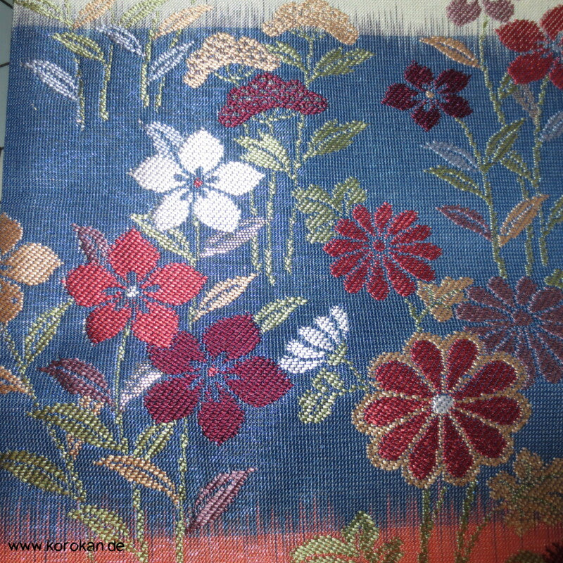 Blumenwiese auf blau - lachs - kiesel Fukuro Obi