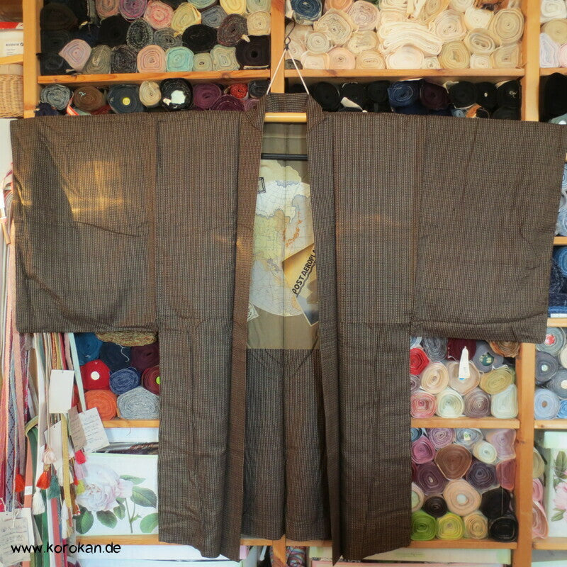 Manchuko Karte Futter Haori Kimono Jacke, Tsumugi Seide